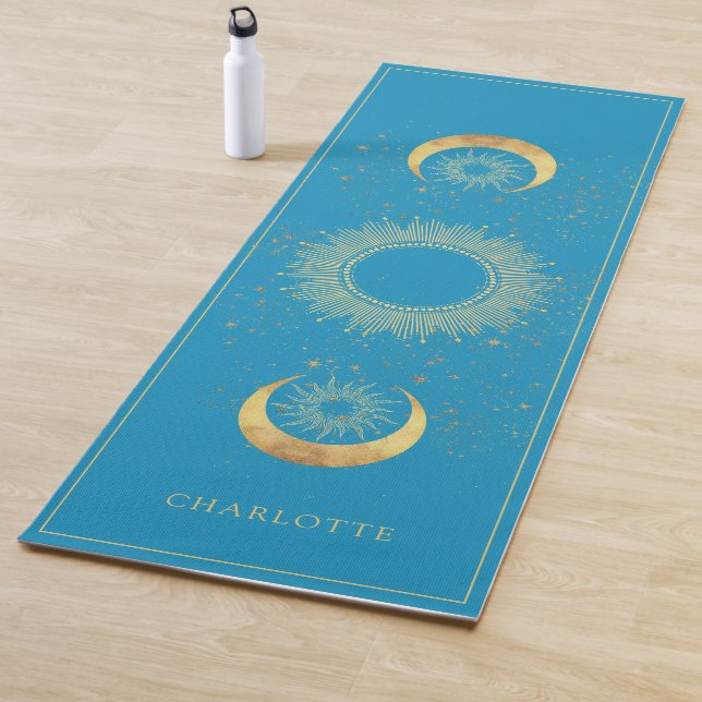 Celestial Gold Sun Moon Turquoise Yoga Mat (In Situ)