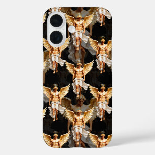 Celestial Golden Angels Pattern Design iPhone 16 Case
