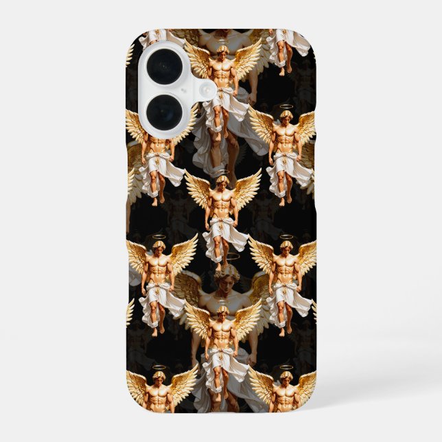 Celestial Golden Angels Pattern Design  iPhone 16 Case (Back)