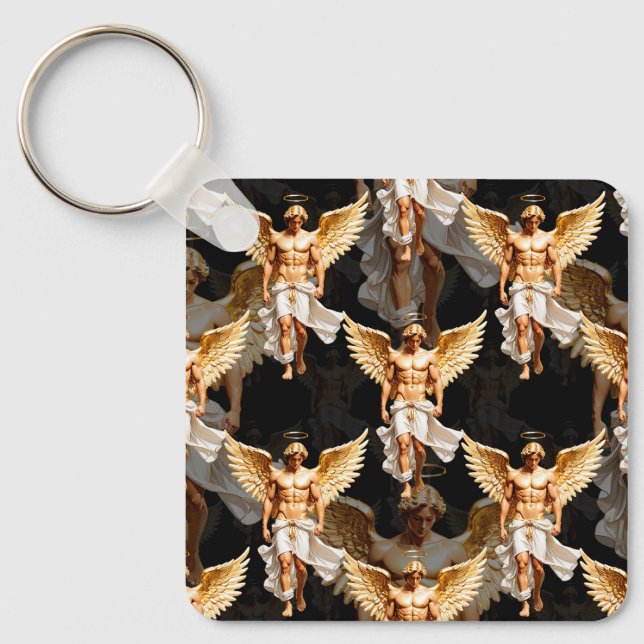 Celestial Golden Angels Pattern Design  Key Ring (Front)