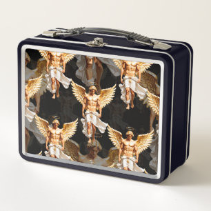 Celestial Golden Angels Pattern Design Metal Lunch Box