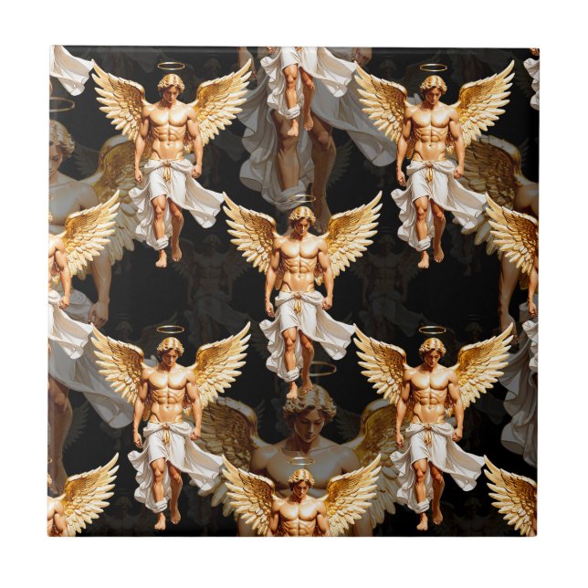 Celestial Golden Angels Pattern Design  Tile (Front)