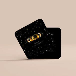 Celestial Golden Moon Phases Square Business Card