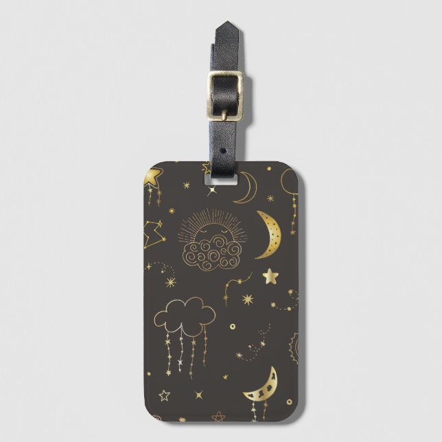 Celestial Golden Stars, Moon & Constellations Luggage Tag (Front Vertical)