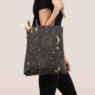 Celestial Golden Stars, Moon & Constellations Tote Bag