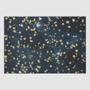 Celestial Golden Stars on Navy Galaxy Background Tissue Paper