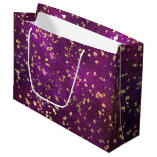 Celestial Golden Stars on Pink Galaxy Background Large Gift Bag
