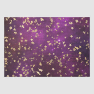 Celestial Golden Stars on Pink Galaxy Background Tissue Paper