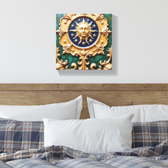 Celestial Golden Sun Plaque Canvas Print (Insitu(Bedroom))