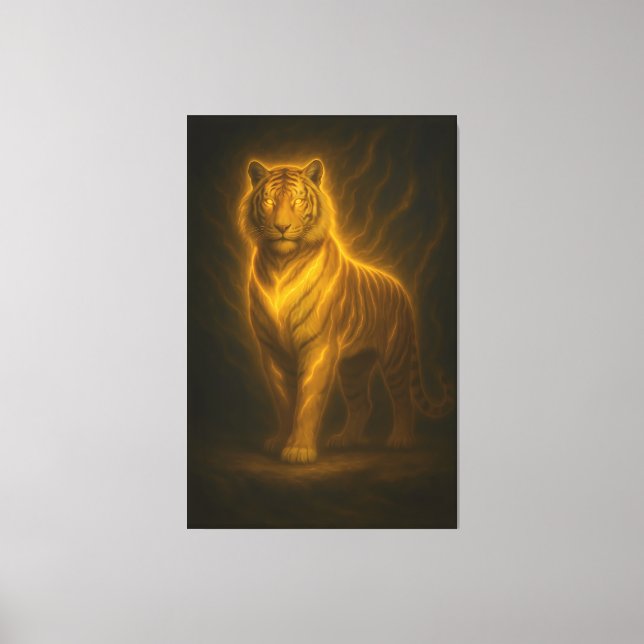 Celestial Golden Tiger – Divine Fire Aura Art Pain Canvas Print (Front)