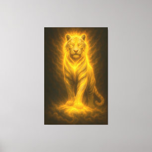 Celestial Golden White Tiger – Divine Halo Fine Ar Canvas Print