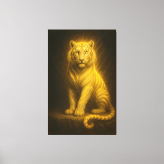 Celestial Golden White Tiger – Radiant Throne Aura Canvas Print (Front)