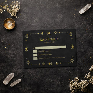 Celestial Gothic Black and Gold RSVP Card