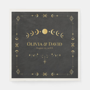 Celestial Gothic Black and Gold Wedding Napkins