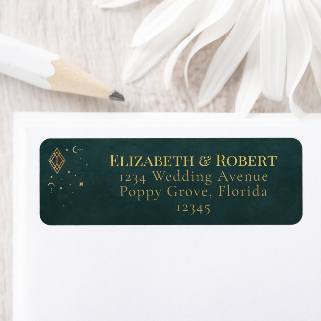 Celestial Gothic Dark Teal Wedding Address Label (Insitu)