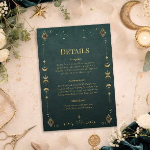 Celestial Gothic Dark Teal Wedding Details Card