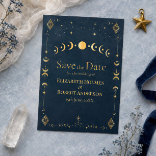 Celestial Gothic Midnight Blue Gold Save the Date