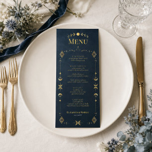 Celestial Gothic Midnight Blue Gold Wedding Menu