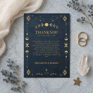 Celestial Gothic Midnight Blue Gold Wedding Thank You Card
