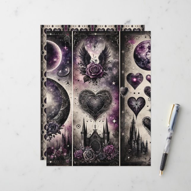 Celestial Gothic Valentines Scrapbook Paper (Front/Back In Situ)