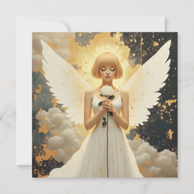Celestial Grace | Pretty Angel and Rose Blank Card (Front)