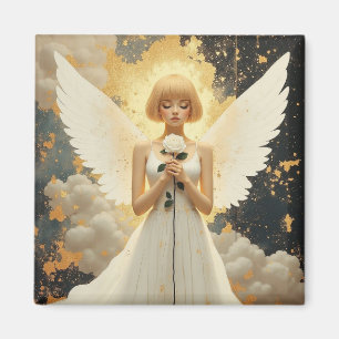 Celestial Grace Pretty Angel and Rose Magnet