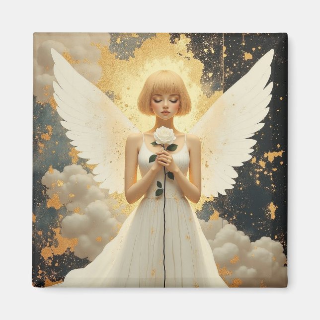 Celestial Grace | Pretty Angel and Rose  Magnet (Front)