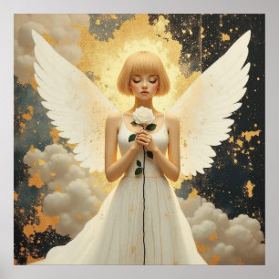 Celestial Grace Pretty Angel and Rose   Poster