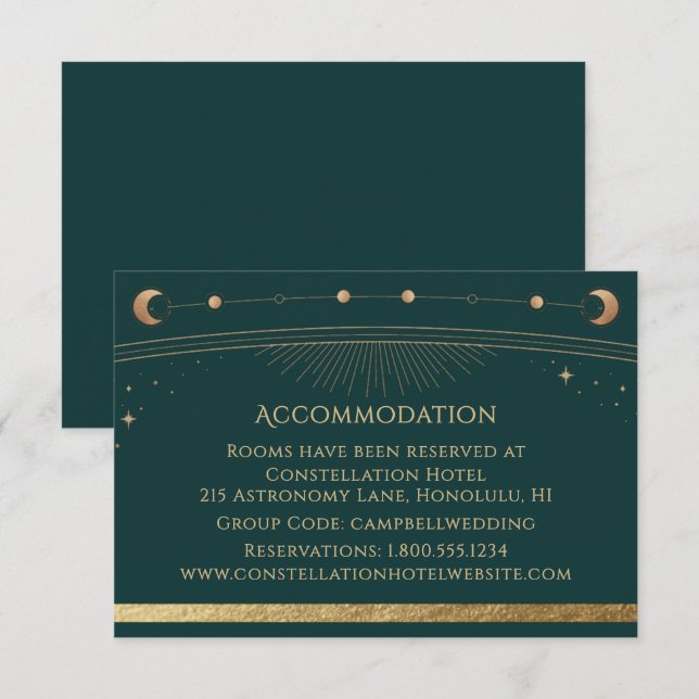 Celestial Green Gold Galaxy Accommodation Enclosure Card (Front/Back)