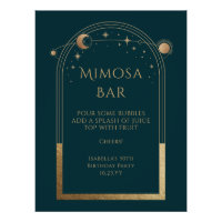 Celestial Green Gold Mimosa Bar Sun Moon Stars 