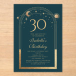 Celestial Green Gold Sun Moon Stars 30th Birthday Acrylic Invitations<br><div class="desc">Celestial Green Gold Sun Moon Astronomy 30th Birthday Acrylic Invitations features an elegant gold sun, moon and stars with a golden frame on a forest green background. Inside is your custom thirtieth birthday invitation information. Personalise by editing the text in the text boxes. Designed for you by Evco Studio www.zazzle.com/store/evcostudio...</div>