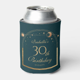 Celestial Green Gold Sun Moon Stars 30th Birthday Can Cooler