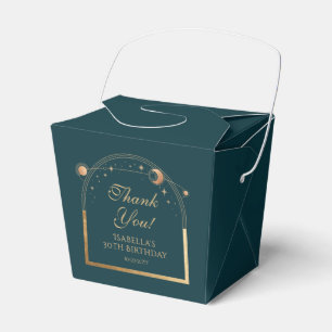 Celestial Green Gold Sun Moon Stars 30th Birthday Favour Box