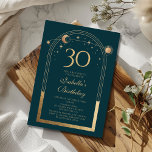 Celestial Green Gold Sun Moon Stars 30th Birthday Invitation<br><div class="desc">Celestial Green Gold Sun Moon Astronomy 30th Birthday Invitations features an elegant gold sun,  moon and stars with a golden frame on a forest green background. Inside is your custom thirtieth birthday invitation information. Personalise by editing the text in the text boxes. Designed for you by Evco Studio www.zazzle.com/store/evcostudio</div>