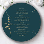 Celestial Green Gold Sun Moon Stars 30th Birthday Menu<br><div class="desc">Celestial Green Gold Sun Moon Stars 30th Birthday Menu Cards features a golden stars on a green background with your menu details in the centre in modern gold calligraphy script. Personalise by editing the text in the text boxes provided. Designed for you by Evco Studio www.zazzle.com/store/evcostudio</div>
