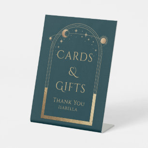 Celestial Green Gold Sun Moon Stars Cards & Gifts Pedestal Sign