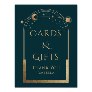 Celestial Green Gold Sun Moon Stars Cards & Gifts Poster