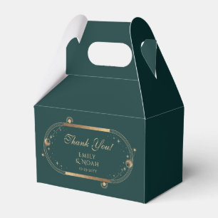 Celestial Green Gold Sun Moon Stars Wedding Favour Box
