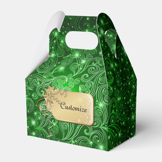 Celestial Green Swirls & Stars Gable Favour Box (Front Side)