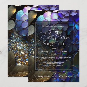 Celestial Grove   Botanical Gemstone Abstract Invitation