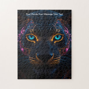 Celestial Guardian – Neon Black Leopard Jigsaw Puzzle