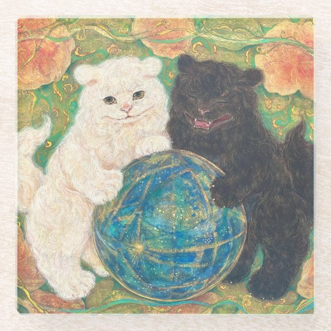 Celestial Guardians: Cosmic Harmony Glass Coaster (Front)