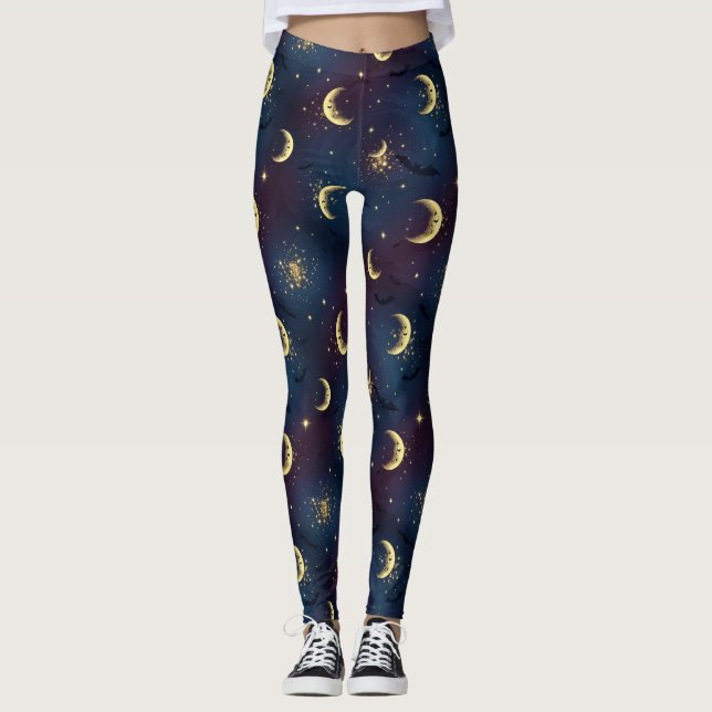 Celestial Halloween Night Bokeh - Mystical Moon Leggings (Front)