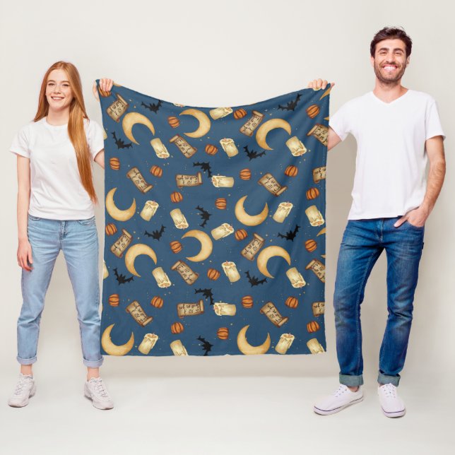 Celestial Halloween Witchy Moon Fleece Blanket (In Situ)