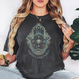 Celestial Hamsa Hand Evil Eye Protection Design T-Shirt