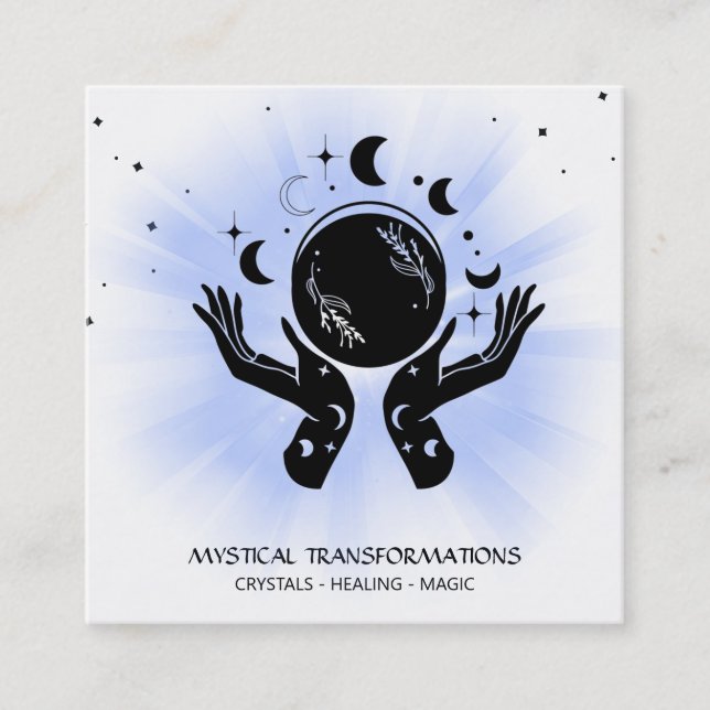 *~* Celestial  Hands Luna  Moon Magic Boho Light Square Business Card (Front)