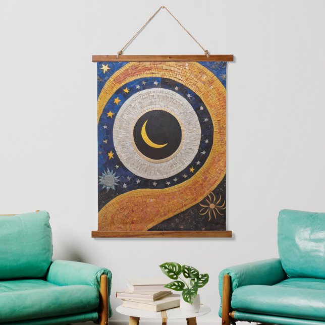 Celestial Harmony Mosaic Sun Moon Stars Hanging Tapestry (Living Room)