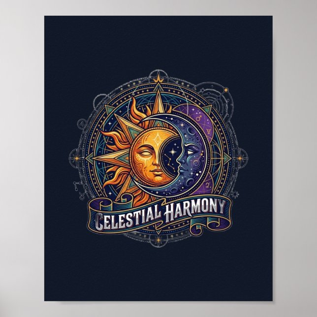 Celestial Harmony Sun Moon Compass Art Poster (Front)