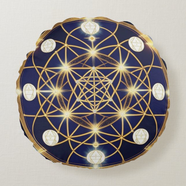 Celestial Harmony – The Light Within the Grid Round Cushion (Front)
