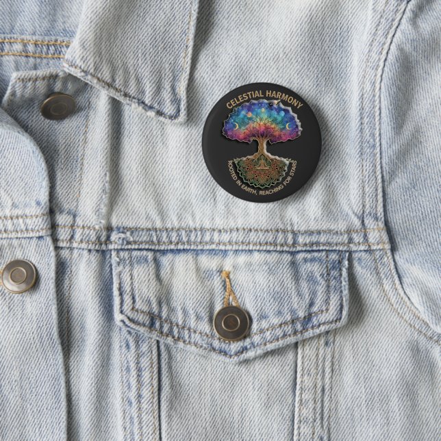 Celestial Harmony Tree | Cosmic Meditation Mandala 6 Cm Round Badge (In Situ)